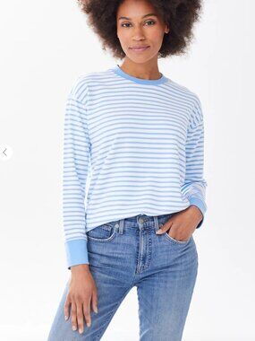 Alice Walk The Crewneck Sweatshirt Striped Blue White Long Sleeve Top l large